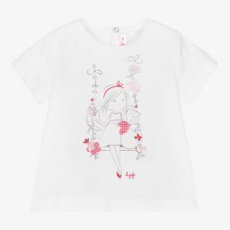 Il Gufo-تيشيرت أطفال بناتي قطن لون أبيض | Childrensalon Outlet