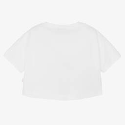 Il Gufo-Girls White Cropped Cotton T-Shirt | Childrensalon Outlet