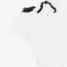 Il Gufo-Белый хлопковый топ с бахромой для девочек | Childrensalon Outlet