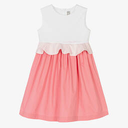 Il Gufo-فستان قطن ساتين لون أبيض وزهري | Childrensalon Outlet