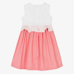 Il Gufo-فستان قطن ساتين لون أبيض وزهري | Childrensalon Outlet