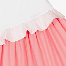 Il Gufo-فستان قطن ساتين لون أبيض وزهري | Childrensalon Outlet