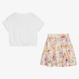 Il Gufo-Белый топ и розовая юбка с цветами | Childrensalon Outlet
