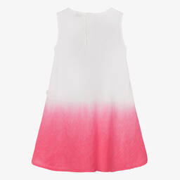 Il Gufo-Girls White & Pink Linen Ombré Dress | Childrensalon Outlet