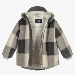 Il Gufo-Grey & Beige Check Teddy Coat | Childrensalon Outlet