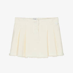 Il Gufo-Ivory Denim Pleat Skirt for Girls | Childrensalon Outlet