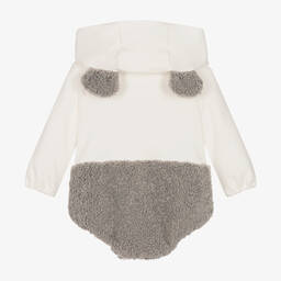 Il Gufo-بِدلة أفرول بطبعة تيدي بير قطن عاجي ورمادي للأطفال | Childrensalon Outlet