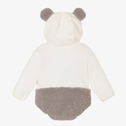 Il Gufo-بِدلة أفرول بطبعة تيدي بير قطن عاجي ورمادي للأطفال | Childrensalon Outlet