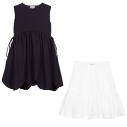 Il Gufo-فستان جيرسي لون كحلي و تنورة شبك لون أبيض | Childrensalon Outlet