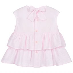 Il Gufo-Pink Cotton Tiered Blouse | Childrensalon Outlet