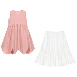 Il Gufo-فستان جيرسي لون زهري وتنورة شبك لون أبيض | Childrensalon Outlet