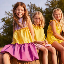 Il Gufo-Purple & Yellow Cotton Dress | Childrensalon Outlet
