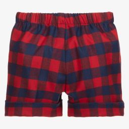 Il Gufo-شورت أطفال ولادي مزيج فيسكوز كاروهات لون أحمر وأزرق | Childrensalon Outlet