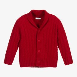 Il Gufo-Red Cable Knit Wool Cardigan  | Childrensalon Outlet