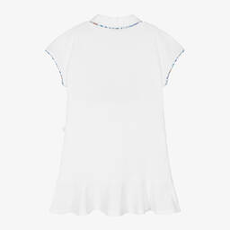 Il Gufo-Белое хлопковое платье с голубой отделкой в цветочек | Childrensalon Outlet