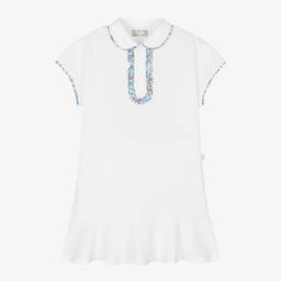 Il Gufo-Белое хлопковое платье с голубой отделкой в цветочек | Childrensalon Outlet