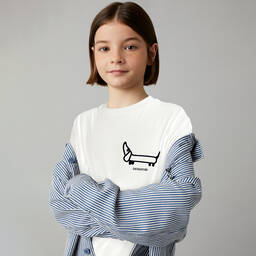 Il Gufo-White Cotton Embroidered Dog T-Shirt | Childrensalon Outlet