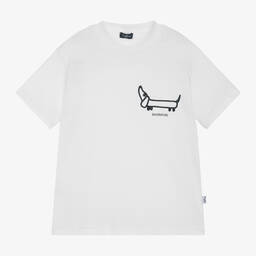 Il Gufo-White Cotton Embroidered Dog T-Shirt | Childrensalon Outlet