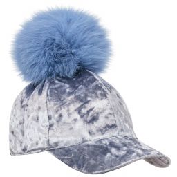 Il Trenino-Girls Blue Velvet Cap  | Childrensalon Outlet