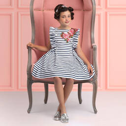 Irpa-فستان مقلم لون كحلي وأبيض | Childrensalon Outlet