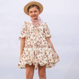 Irpa-Бежевое платье в цветочек с рюшами | Childrensalon Outlet