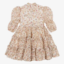 Irpa-Бежевое платье в цветочек с рюшами | Childrensalon Outlet