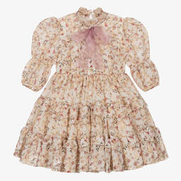 Irpa-Бежевое платье в цветочек с рюшами | Childrensalon Outlet