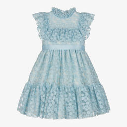 Irpa-Girls Blue Embroidered Tulle Dress | Childrensalon Outlet