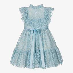 Irpa-Girls Blue Embroidered Tulle Dress | Childrensalon Outlet