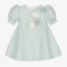 Irpa-Girls Blue Polka Dot Dress  | Childrensalon Outlet