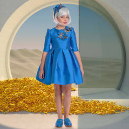 Irpa-فستان ساتان لون أزرق | Childrensalon Outlet