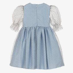 Irpa-Girls Blue Tulle Polka Dot Dress | Childrensalon Outlet