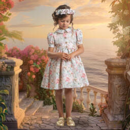 Irpa-فستان جاكار وردي للبنات | Childrensalon Outlet