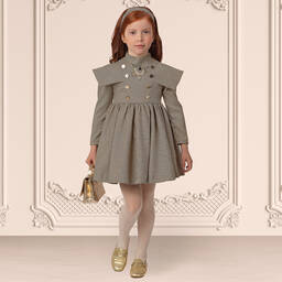 Irpa-Кремово-коричневое платье в клетку | Childrensalon Outlet