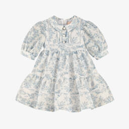 Irpa-فستان كلاسيكي أزرق للبنات بنقشة توال | Childrensalon Outlet