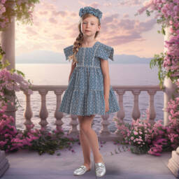 Irpa-فستان أزرق أنيق بنقشة للبنات | Childrensalon Outlet