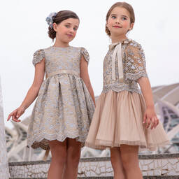 Irpa-Girls Gold Brocade Dress | Childrensalon Outlet