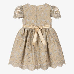 Irpa-Girls Gold Brocade Dress | Childrensalon Outlet