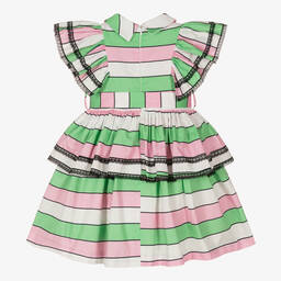 Irpa-Girls Green & Pink Striped Dress | Childrensalon Outlet