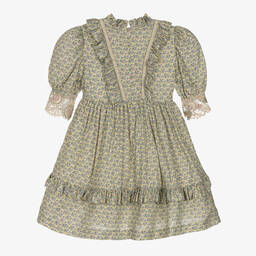 Irpa-Girls Green & Purple Print Viscose Dress | Childrensalon Outlet