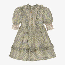 Irpa-Girls Green & Purple Print Viscose Dress | Childrensalon Outlet