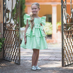 Irpa-فستان ساتان تويل لون أخضر مع حزام | Childrensalon Outlet