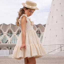 Irpa-Girls Ivory Broderie Anglaise Dress | Childrensalon Outlet