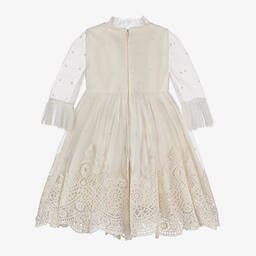 Irpa-Girls Ivory Embroidered Tulle Dress | Childrensalon Outlet