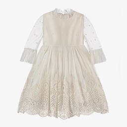 Irpa-Girls Ivory Embroidered Tulle Dress | Childrensalon Outlet