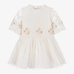 Irpa-Girls Ivory Embroidered Tulle Dress | Childrensalon Outlet