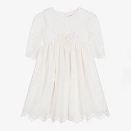 إيربا-فستان مزيج قطن فوال مزين بدانتيل لون عاجي | Childrensalon Outlet