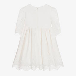 إيربا-فستان مزيج قطن فوال مزين بدانتيل لون عاجي | Childrensalon Outlet