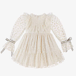 Irpa-Кремовое платье из тюля с цветами | Childrensalon Outlet