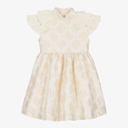 Irpa-Кремово-золотистое жаккардовое платье для девочек | Childrensalon Outlet